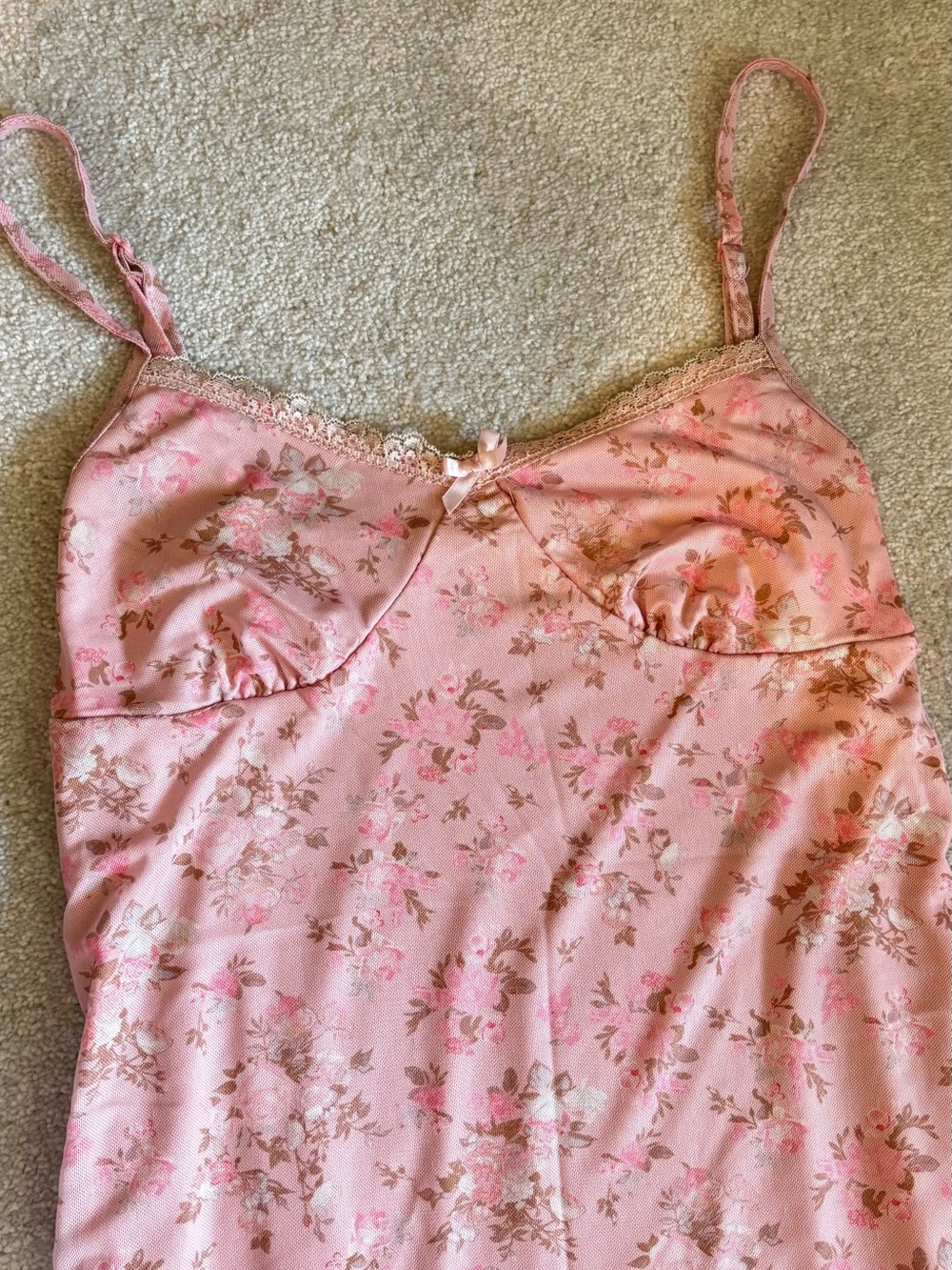 Pink Floral Lace-Trim Slip Dress